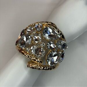 Gold tone statement metallic  cuff bracelet with rhinestones details